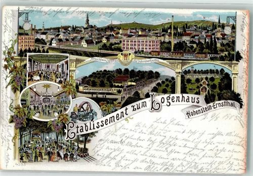 Hohenstein-Ernstthal 1903 Etablissement zum Logenhaus Saal Garten Wappen
