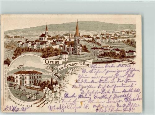 Kirchen 1895 Gasthaus Saynischer Hof Franz Jakobi Lithographie Vorläufer