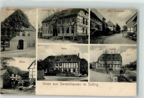 37547 W3350 Sievershausen 1910 Foto AK Mühle Pfarre Schule Haus Eckard Gasthaus Gartel