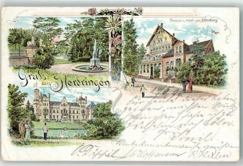 Herdringen 1899 Pension Hotel Zum Effenberg Springbrunnen Lithographie