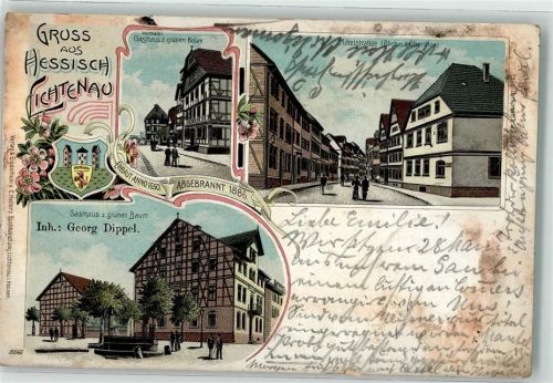 Hessisch Lichtenau 1902 Gasthaus Zum Grünen Baum Georg Dippel Mittelstraße Lithographie