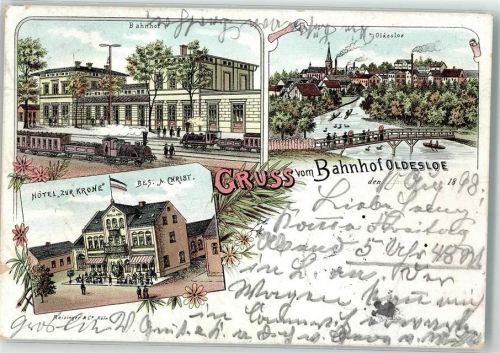 23843 W2060 Bad Oldesloe 1898 Lithographie Bahnhof Hotel zur Krone