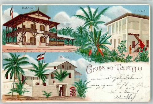 Tanga 1898 Boma Bahnhof D.O.A.G. Lithographie Ganzsache Deutsches Kolonialhaus Nr 7