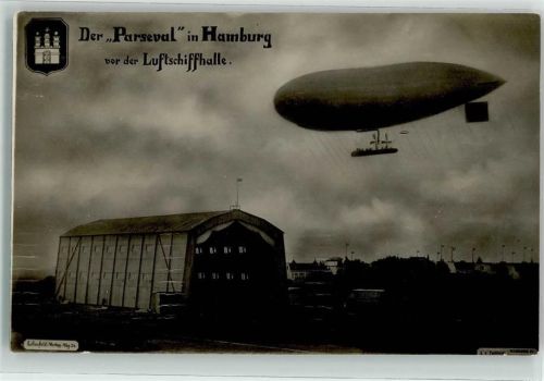 W2000 Hamburg Luftschiff Zeppelin Vor der Luftschiffhalle Maschinenstempel Parseval 1910