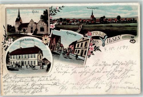 27305 W2814 Bruchhausen-Vilsen 1897 Lithographie Hotel Louisville Kirchstraße Kirche