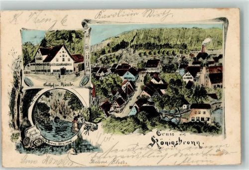 89551 W7923 Königsbronn , Württ 1906 Lithographie Beraz-Ursprung Gasthaus zum Rössle