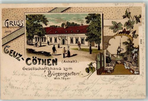 16259 O1311 Cöthen 1899 Gebrauchsspuren Gesellschaftshaus zum Bürgergarten Wintergarten Lithographie