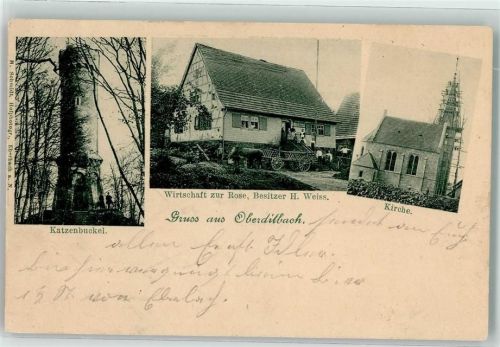 Oberdielbach 1904 Katzenbuckel Gasthaus zur Rose Kirche Turmgerüst