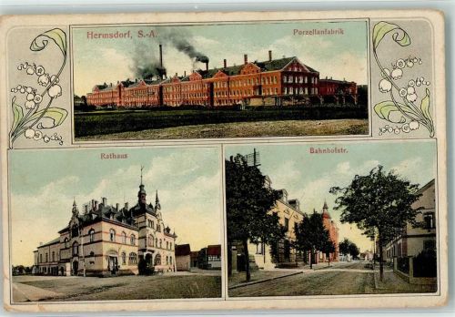 01776 O8231 Hermsdorf /Erzgeb. Gebrauchsspuren Rathaus Porzellanfabrik Bahnhofstraße