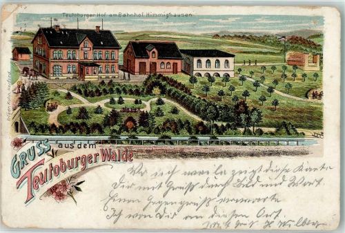 Himmighausen Bahnhof Gasthaus Teutoburger Hof Bahnpoststempel Lithographie