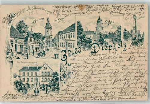 Diepholz 1897 Vorläufer Langestraße Schloß Kriegerdenkmal Kgl. Präparandenanstalt Lithographie