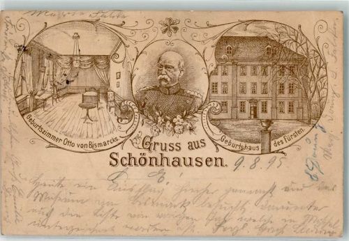 39524 O3520 Schönhausen Elbe 1895 Gebrauchsspuren Vorläufer Druck 1880-89 Portrait Fürst Bismarck Bismarck's Geburtshaus & Geburtszimmer Lithographie