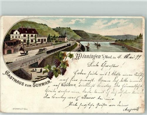 56333 W5406 Winningen , Mosel 1899 Lithographie Gasthaus zum Schwan Mosel