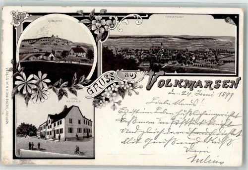 34471 W3549 Volkmarsen 1899 Lithographie Hotel Bielefeld Kugelburg