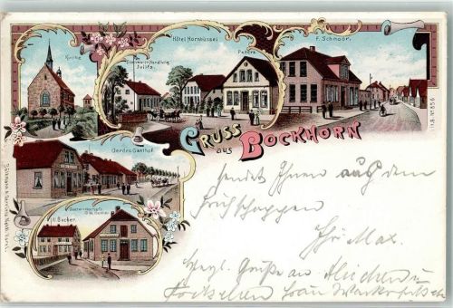 Bockhorn 1899 Hotel Hornbüssel Gasthaus Gerde Eisenwaren Julifs Bahnpost Bockhorn- Zg.309