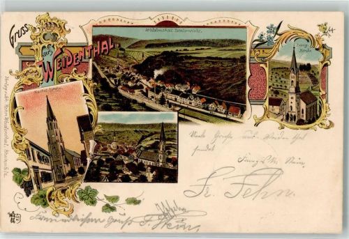 67475 W6739 Weidenthal , Pfalz 1904 Lithographie Kath. Kirche Ev. Kirche