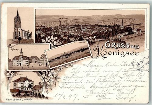 07426 O6824 Königsee 1897 Lithographie Vorläufer Rathaus Schule Kirche