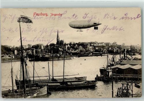 24937 W2390 Jürgensby 1911 Foto AK Hafen Frachtschiffe Zeppelin-Luftschiff