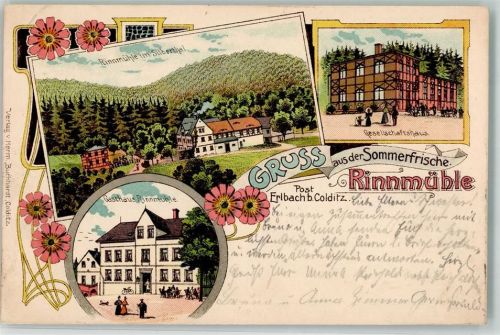 Colditz 1905 Erlbach Silbertal Gasthaus Rinnmühle Gesellschaftshaus