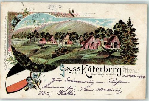 32676 W4927 Köterberg , Lippe 1903 Lithographie Gasthaus Köterberg Wappen