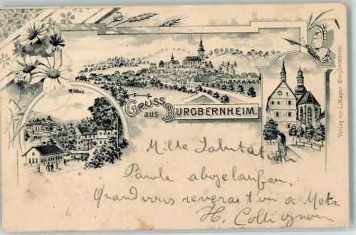 91593 W8801 Burgbernheim 1904 Lithographie Vorläufer Wildbad Ev. Kirche Magareten