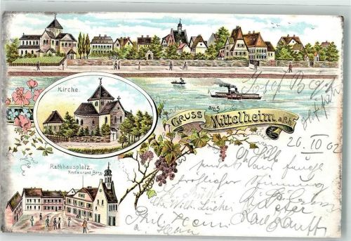 Mittelheim 1902 Rathausplatz Gasthaus Berg Kirche