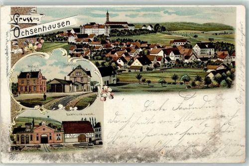 Ochsenhausen 1901 Bahnhof E-Werk Hotel Lithographie