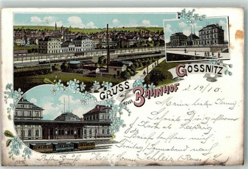04639 O7422 Gößnitz , Thür 1899 Lithographie Bahnhof