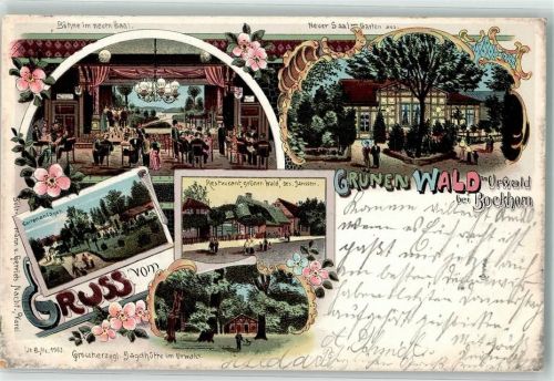 Bockhorn 1899 Gasthaus zum grünen Wald Saal Bühne Garten Grossh. Jagdhütte Urwald