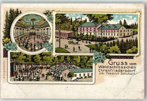 09427 O9373 Ehrenfriedersdorf Lithographie Gasthaus Waldschlöchen Saal Garten