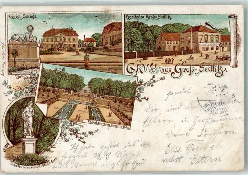 Heidenau 1901 Großsedlitz Kgl. Schloß Denkmal Gräfin Cosel Kgl. Garten Gasthaus Groß-Sedlitz Lithographie