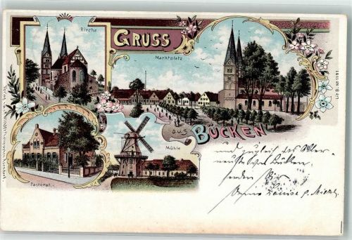 Bücken 1898 Markplatz Windmühle Pastorat