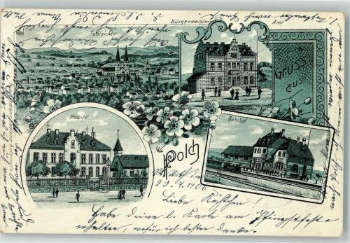 56751 W5444 Polch 1906 Lithographie Hospital Bahnhof Bürgermeister-Amt