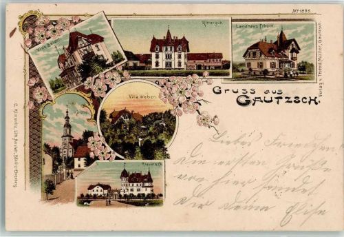 04416 O7113 Gautzsch Markkleeberg 1903 Lithographie Rittergut Villa Weber Landhaus Fritsch Villa Seidel