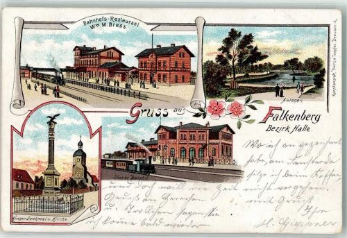 Falkenberg 1900 Kriegerdenkmal Oberer Bahnof Bahnhofgaststätte Anlagen