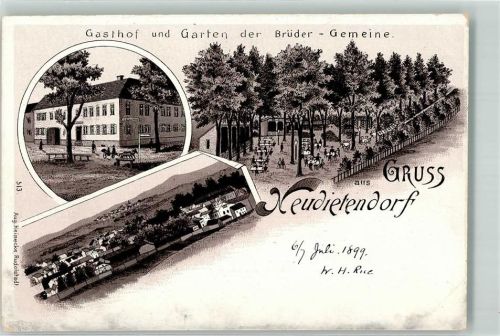 99192 O5103 Neudietendorf 1899 Lithographie Vorläufer Gasthaus der Brüder-Gemeine Garten