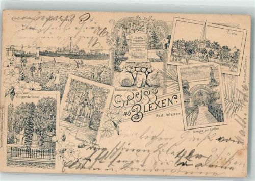 26954 W2890 Blexen 1897 Lithographie Vorläufer Druck um 1880-89 Wiltehadus Brunnen Kriegerdenkmal Gedenkstein 1813