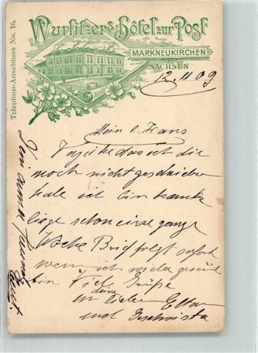 08258 O9659 Markneukirchen 1909 Lithographie Vorläufer Hotel zur Post