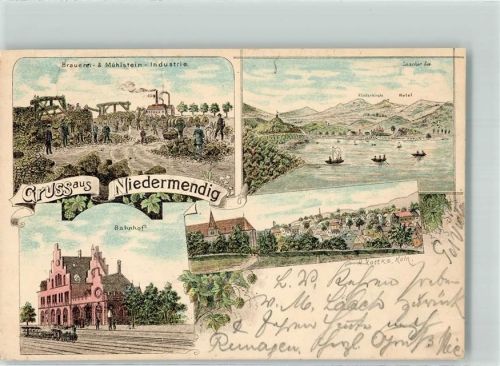 Niedermendig 1898 Brauerei & Mühlstein Industrie Bahnhof Laacher See Bahnpost Andernach