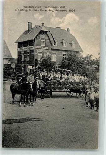 56477 W5439 Rennerod , Westerw 1924 Foto AK 1. Festzug 5. Nass. Bauerntag 1924 Gasthaus zum Bahnhof