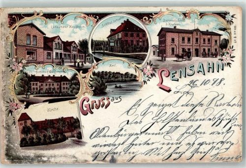 23738 W2432 Lensahn 1898 Lithographie Kaufhaus Lensahner Schloß Lensahn Bahnhofshotel Schloß Güldenstein