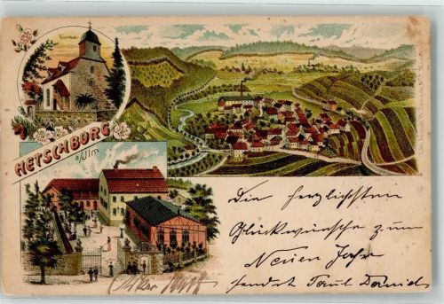 Hetschburg 1903 Kirche Gasthaus Hertel Tannenzapfen Bahnpost Berka-Blankenhain