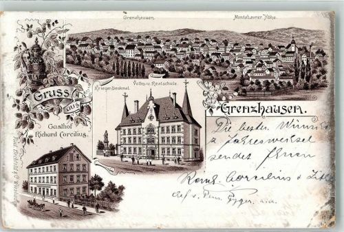 Höhr-Grenzhausen Volks- und Realschule Kriegerdenkmal Gasthaus Corcilius Lithographie