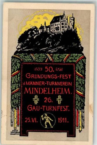 Mindelheim 50. Gründungsfest d. Männer-Turnverein und 26. Gau-Turnfest 1911 Off. Festpostkarte