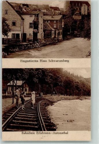 Schwarzenberg Wolkenbruch-Katastrophe 6. 7. 1931 Eingestürz tes Haus Bahnlinie Erlabrunn-Antonsthal