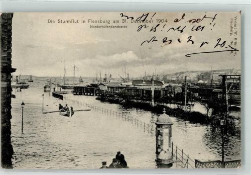 Flensburg 1904 Sturmflut-Katastrophe 31. 12. 1904 Norderhofendenstraße Litfaßsäüle