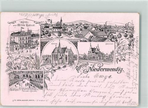 Niedermendig 1898 Vorläufer Hotel zur guten Quelle Felsen-Keller Bahnhof