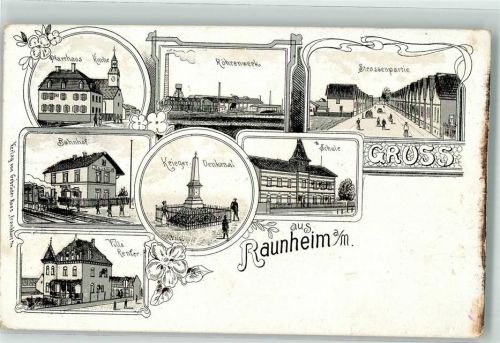 Raunheim 1909 Pfarrhaus Kirche Villa Renser Bahnhof Röhrenwerk