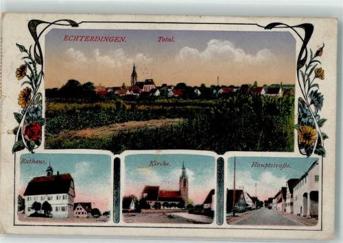 70771 W7022 Echterdingen 1920 - Rathaus Kirche Hauptstraße Inflationsporto