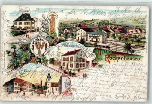 67806 W6760 Rockenhausen 1899 Lithographie Bahnof Schloß Marktplatz Gasthaus Külz Weizenhalme